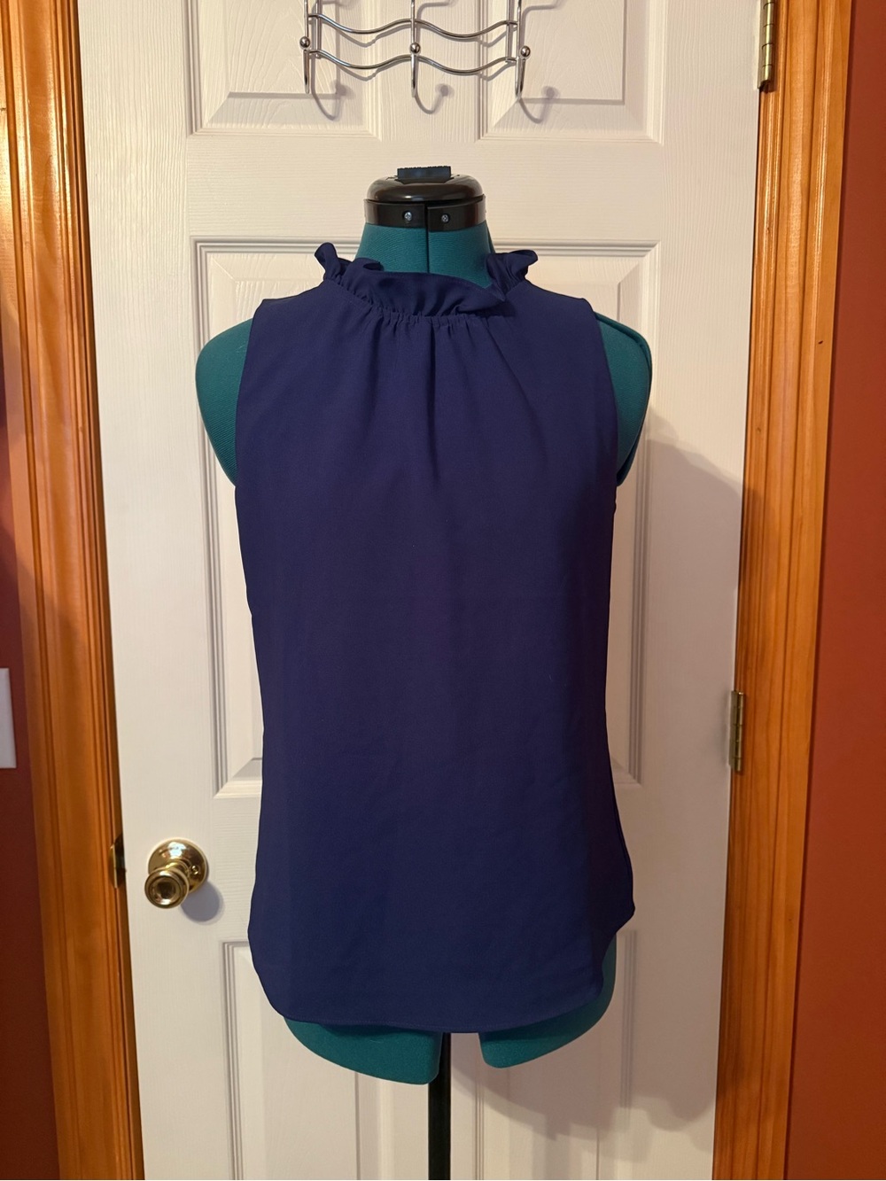 J. Crew Navy Ruffled Mock Neck Sleeveless Camisole